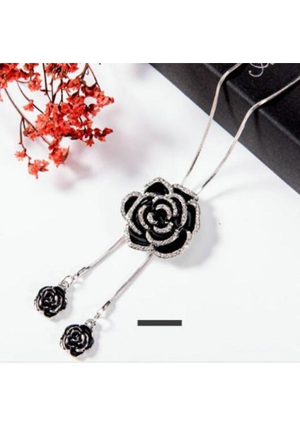 Siyah Gül Çiçek Kazak Zinciri Moda Metal Zincir Kristal Çiçek Düzeltilmiş Kolye (Yurt Dışından) fiyatları