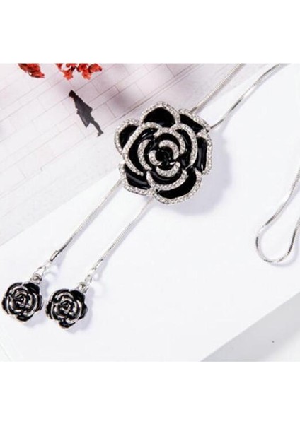 Siyah Gül Çiçek Kazak Zinciri Moda Metal Zincir Kristal Çiçek Düzeltilmiş Kolye (Yurt Dışından) fırsatları