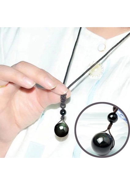 Kadın Erkek Siyah Göz Gökkuşağı Boncuk Şanslı Zincir Için Doğal Taş Kolye (Yurt Dışından)