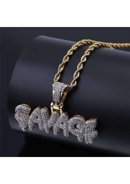 Pirinç Altın Rengi Buzlu Out Mikro Açacağı Taklidi 24 Inç Halat Charm Zincir Erkekler Için Kolye (Yurt Dışından)