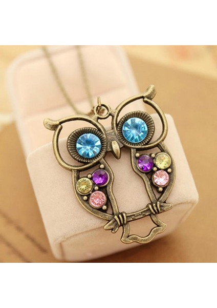 Moda Takı Vintage Renkler Içi Boş Sevimli Baykuş Retro Içi Boş Oyma Kazak Zinciri Kadınlar Için Uzun Kolye (Yurt Dışından)