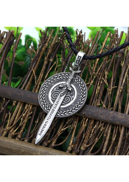 Nordic Vikings Celtic Muska Efsanevi Viking Vanir Frey Kılıç Runes ile Tılsım Kolye (Yurt Dışından)