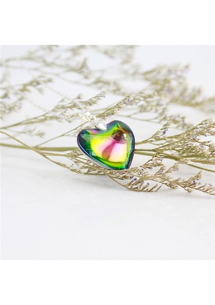 Çok Renkli Kristal Şeftali Kalp Boncuk Zincir Noel Zamanı Taş Kalp Şekli Kolye (Yurt Dışından)