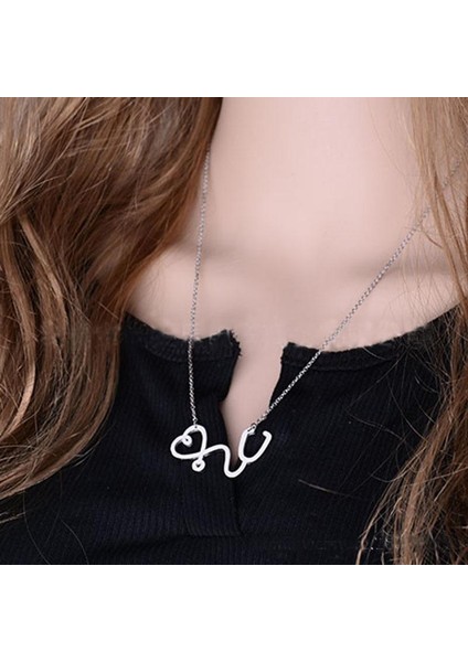 Şık Kadın Tıbbi Stetoskop Kalp Yaka Vücut Zincir Kolye (Yurt Dışından)