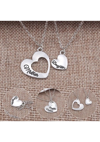 Yeni Takı Anne Kızı Kalp Charm Gümüş Oymak Kolye (Yurt Dışından)