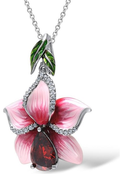 Nefis Emaye Şeftali Çiçeği Yaprak Kadın Nişan Düğün Parti Takı Kolye (Yurt Dışından) fiyatları