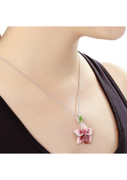 Nefis Emaye Şeftali Çiçeği Yaprak Kadın Nişan Düğün Parti Takı Kolye (Yurt Dışından) fırsatları