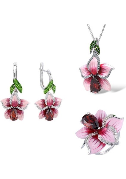 Nefis Emaye Şeftali Çiçeği Yaprak Kadın Nişan Düğün Parti Takı Kolye (Yurt Dışından) indirimleri