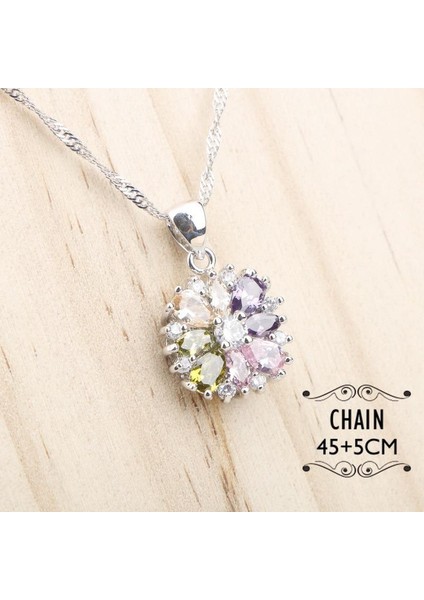 Damgalı Gümüş Kadın Renkli Çiçek Kübik Zirkonya Takı Zinciri Noel Kolye (Yurt Dışından)