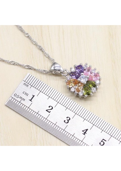 Damgalı Gümüş Kadın Renkli Çiçek Kübik Zirkonya Takı Zinciri Noel Kolye (Yurt Dışından) fırsatları