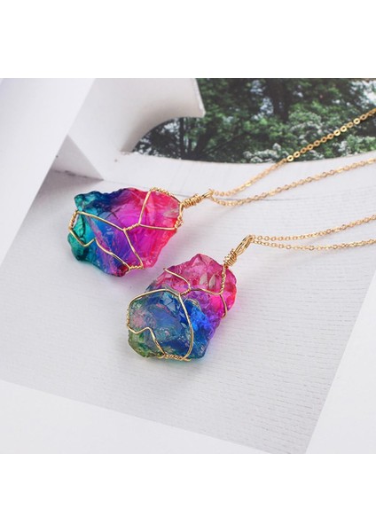 Trendy Doğal Gökkuşağı Taş Kristal Kaya Kolye (Yurt Dışından)