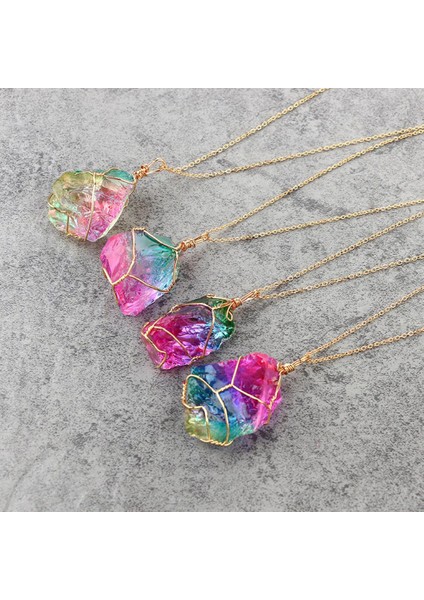 Trendy Doğal Gökkuşağı Taş Kristal Kaya Kolye (Yurt Dışından) fiyatları