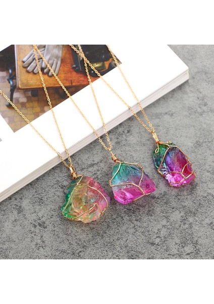 Trendy Doğal Gökkuşağı Taş Kristal Kaya Kolye (Yurt Dışından) modelleri