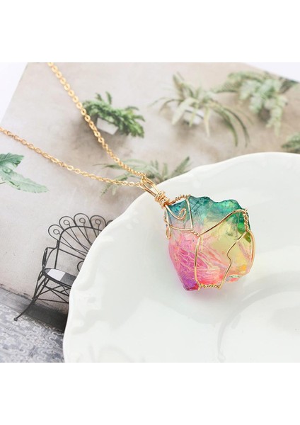 Trendy Doğal Gökkuşağı Taş Kristal Kaya Kolye (Yurt Dışından) indirimleri