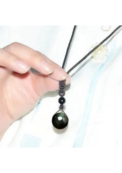 Unisex Doğal Obsidyen Transfer Boncuk Obsidyen Kolye (Yurt Dışından)