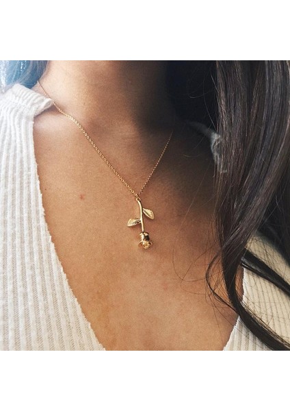Yeni Gül Altın Çiçek Gerdanlık Bildirimi Collier Kadınlar Charm Takı Kolye (Yurt Dışından)