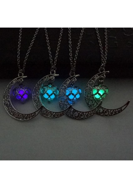 Karanlıkta Moda Aydınlık Glow Denizci Kalp Ay Takı Kadınlar Için Kolye (Yurt Dışından)