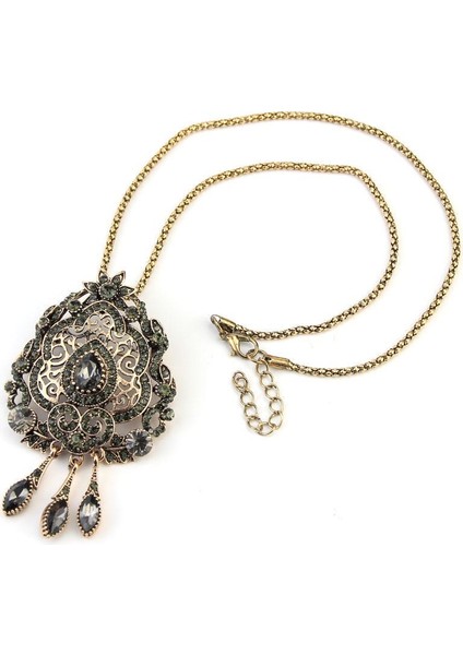 Sunspicems Boho Kristal Çiçek Gri Kadınlar Için Antik Altın Renk Etnik Düğün Vintage Takı Kolye (Yurt Dışından)
