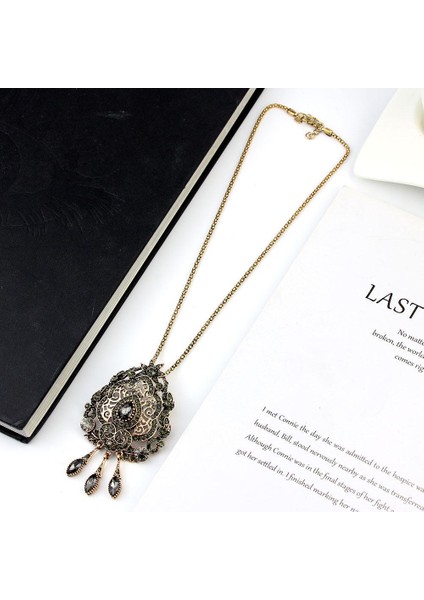 Sunspicems Boho Kristal Çiçek Gri Kadınlar Için Antik Altın Renk Etnik Düğün Vintage Takı Kolye (Yurt Dışından) fiyatları