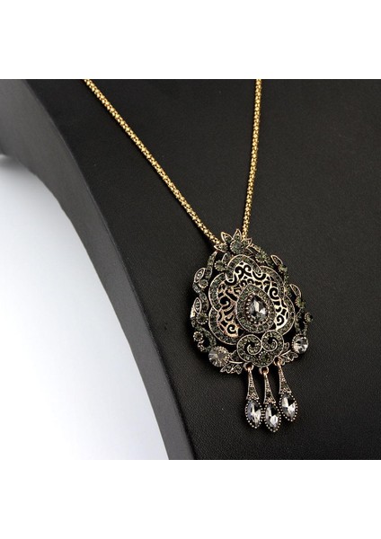 Sunspicems Boho Kristal Çiçek Gri Kadınlar Için Antik Altın Renk Etnik Düğün Vintage Takı Kolye (Yurt Dışından) modelleri