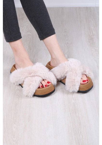 Kadın Günlük Çapraz Peluş Terlik TS1132