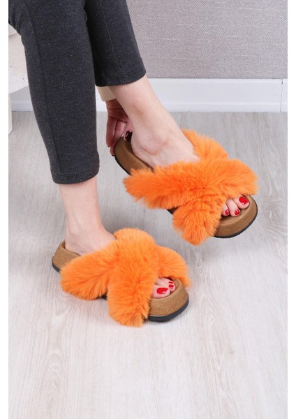 Kadın Günlük Çapraz Peluş Terlik TS1132