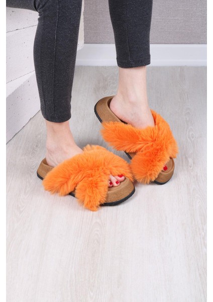 Kadın Günlük Çapraz Peluş Terlik TS1132