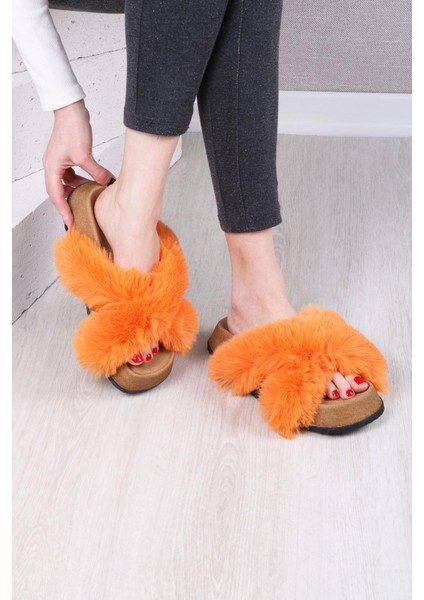 Kadın Günlük Çapraz Peluş Terlik TS1132