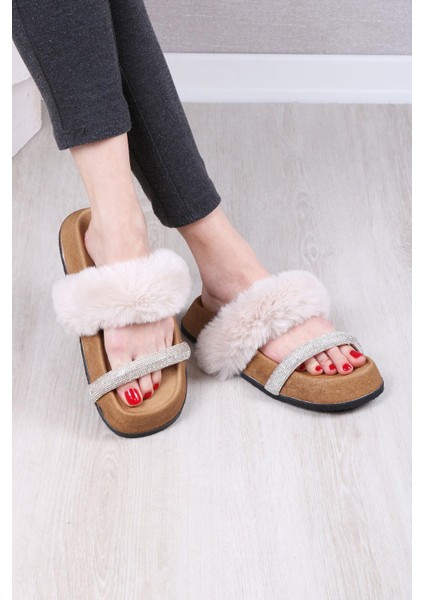 Kadın Günlük Taşlı Peluş Terlik TS1133