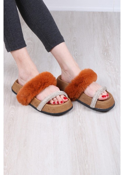 Kadın Günlük Taşlı Peluş Terlik TS1133
