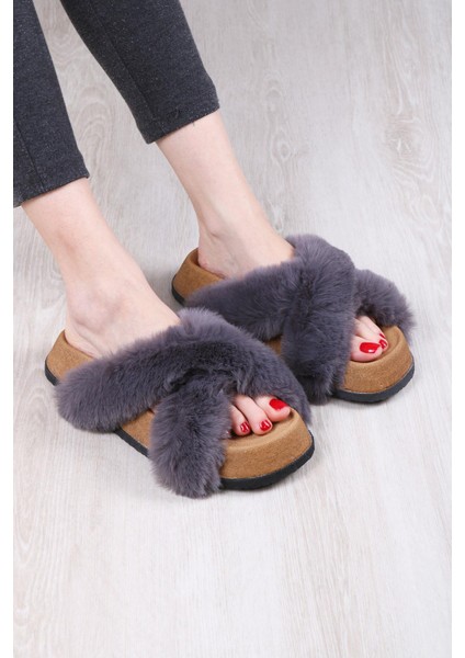 Kadın Günlük Çapraz Peluş Terlik TS1132