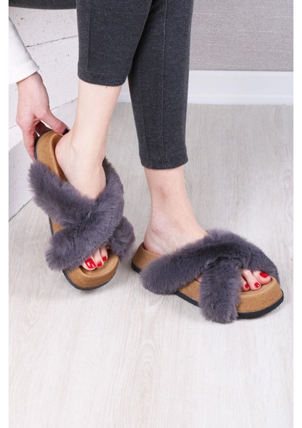 Kadın Günlük Çapraz Peluş Terlik TS1132