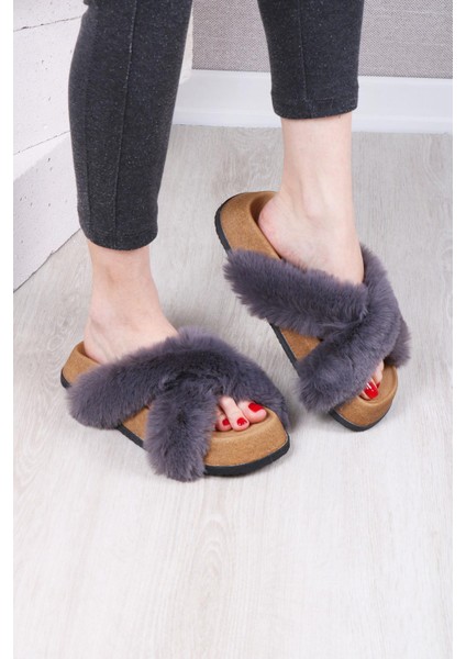 Kadın Günlük Çapraz Peluş Terlik TS1132