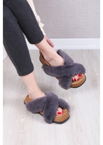 Kadın Günlük Çapraz Peluş Terlik TS1132