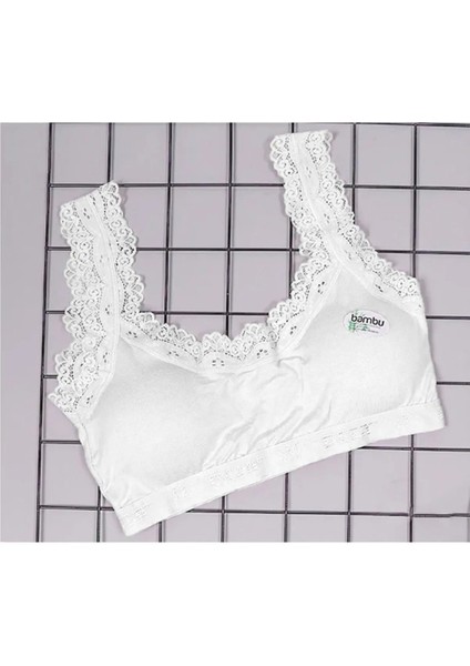 Kadın Pamuklu Dantelli Içi Pedli Toparlayıcı Toplayıcı Büyük Beden Ribana Kalın Askılı Sütyen
