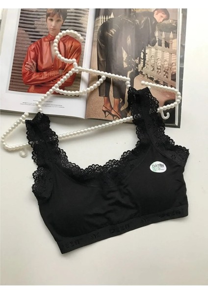 Kadın Pamuklu Dantelli 2'li 2 Adet Siyah Beyaz Içi Pedli Toplayıcı Büyük Beden Ribana Sütyen fiyatları