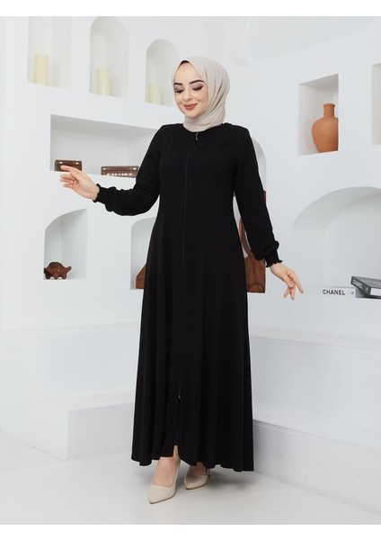 Yazlık Mevlana Model Belden Oturtmalı Kolu Lastikli Kloş Boydan Fereca Pardesü