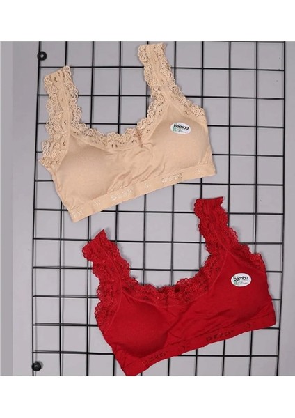 Kadın Pamuklu Dantelli 2'li 2 Adet Siyah Beyaz Içi Pedli Toplayıcı Büyük Beden Ribana Sütyen