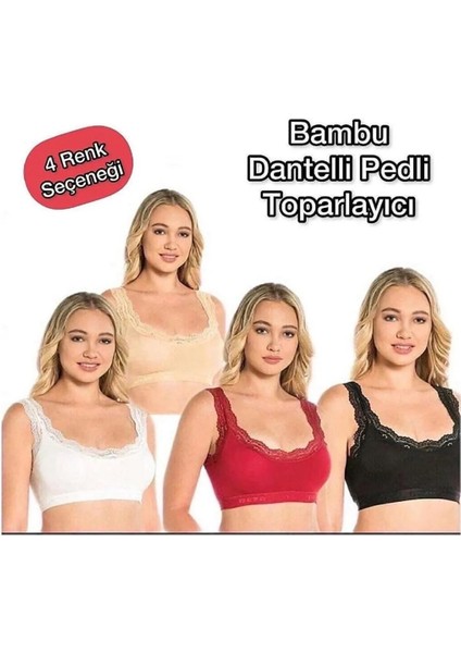 Genç Kız Alıştırma Sütyeni Bambu Dantel Detaylı Kalın Askılı Pedli 4 Adet Yarım Atlet Büstiyer 4lü Bambu fiyatları