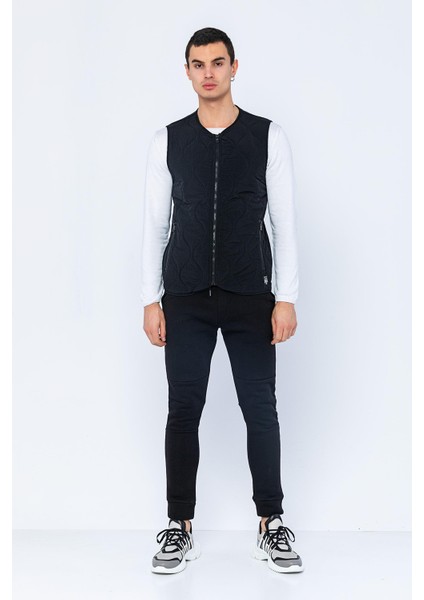 Erkek Regular Fit Bomber Yaka Fermuarlı Çok Cepli Kapitone Spor Yelek