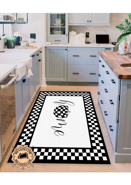 Kenarları Dama Desenli Modern Halı Makinede Yıkanabilir Dekoratif Home Yazılı Yolluk modelleri