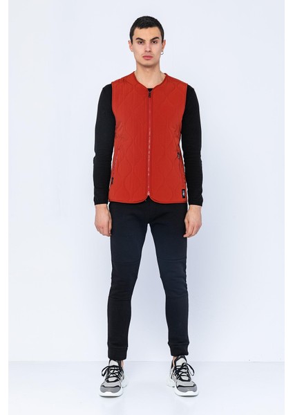 Erkek Regular Fit Bomber Yaka Fermuarlı Çok Cepli Kapitone Spor Yelek