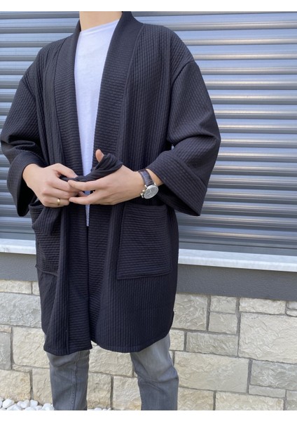 Cepli Kalın Kuşaklı Kimono Ceket - Unisex fiyatları