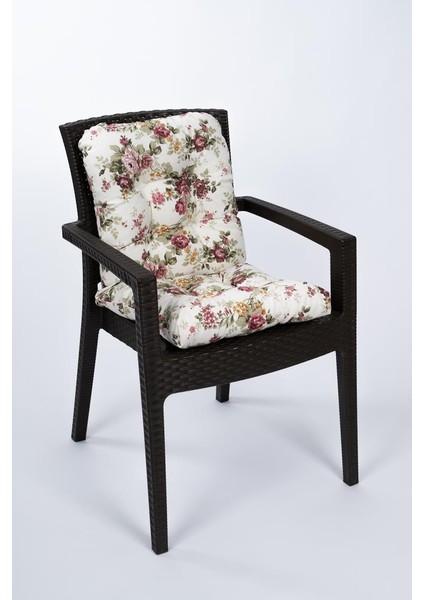 Neva Pofidik Çiçekli Arkalıklı Sandalye Minderi Özel Dikişli Bağcıklı 44X94 cm