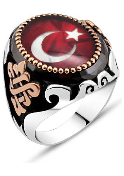 Mineli Ay-Yıldızlı Erkek Yüzük