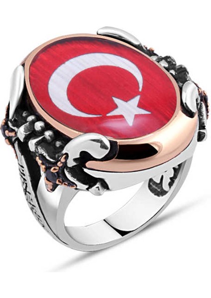 Mineli Ay-Yıldız Yanları Kılıçlı Erkek Yüzük