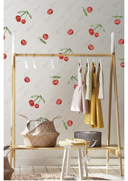 Sevimli Kirazlar Sticker Seti - Çocuk Bebek Odası Cam Duvar Dolap Kiraz Stickerı