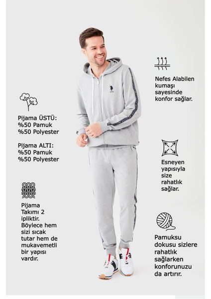 U.S. Polo Assn. Erkek Gri Melanj Pijama Takımı 18480 modelleri