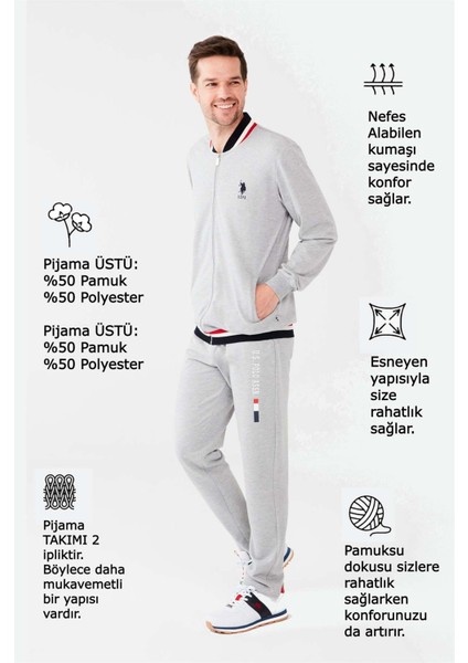 U.S. Polo Assn. Erkek Gri Melanj Pijama Takımı