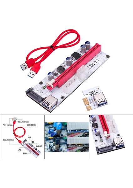 Pcı-E Yükseltici Kartı 1x Ila 16X Uzatma Genişletici Madenci Kırmızı Beyaz (Yurt Dışından)